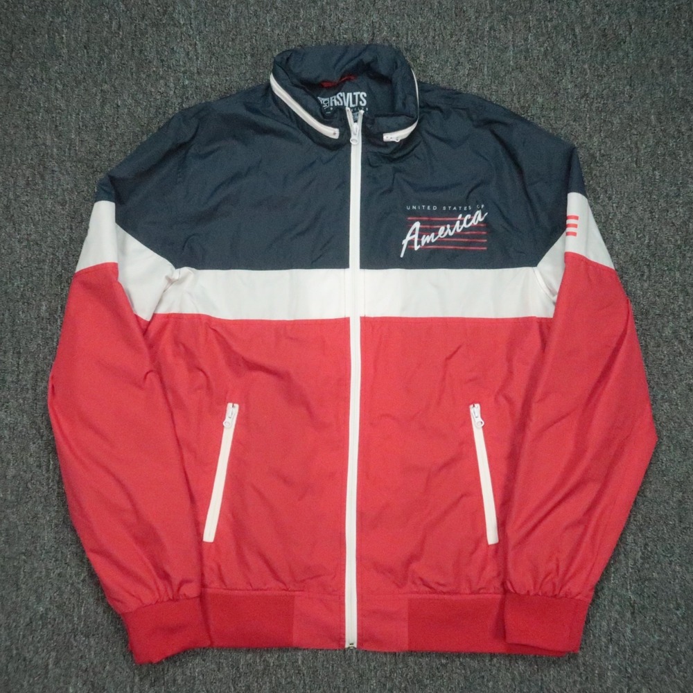 RSVLTS Jacket Mens‎ XL Red Blue Hooded Full Zip Windbreaker Colorblock USA